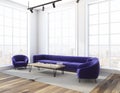 Loft living room purple sofa, side view Royalty Free Stock Photo
