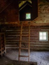 Loft in an old Ranger Cabin on the baldy Mountain hiking trail at Duck Mountain Provincial Park, Manitoba, Canada Royalty Free Stock Photo