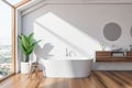 Loft Scandinavian bathroom interior, tub and sink Royalty Free Stock Photo