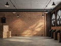 Loft space empty room with orange brick wall 3d render