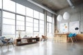 loft space with large industrial windows, concrete floor Royalty Free Stock Photo
