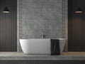 Loft style bathroom with concrete tile wall 3d render Royalty Free Stock Photo