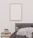 Loft style bedroom and white brick wall ,mock up frame and copy space Royalty Free Stock Photo