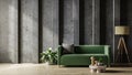 Loft style house with green sofa and accessories in the concrete room Royalty Free Stock Photo