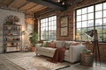 Loft style house with sofa and accessories Royalty Free Stock Photo
