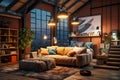 Loft style house sofa room. Generate Ai Royalty Free Stock Photo