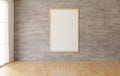 3d rendering White poster and frame hanging on the concrete wall background in the room,wooden floor,white Curtain Royalty Free Stock Photo