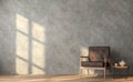 Loft style living room with polished concrete walls 3D render Royalty Free Stock Photo