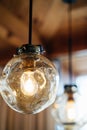 Loft-style luminaires in the interior of a modern cafe.