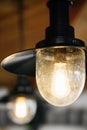 Loft-style luminaires in the interior of a modern cafe.