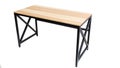 Loft-style table made of black metal pipe and wooden top. Office furniture. Table with metal frame and wooden top. Modern