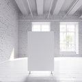 Loft White Interior Museum. Blank Frame View. 3D renderer