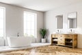 Loft white luxury bathroom corner, tub and sink