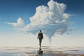 Lofty Man walk over clouds. Generate Ai