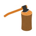 Log and axe isolated. Wooden billet and ax on white background