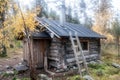 Log Cabin in in Deep Taiga Forest Royalty Free Stock Photo