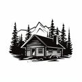 Simple Cabin Silhouette: Charming Stencil Art In Black And White