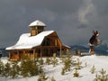 Log Cabin and Eagle Sculpture