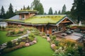 log cabin forest lodge with a green roof garden Royalty Free Stock Photo