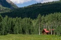 Log cabin home in mountain forest Royalty Free Stock Photo