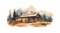 Rustic Cabin Illustration In Western Style