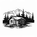 Simple Cabin Illustration: Bold Black And White Stencil Art