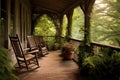 log cabin porch with rocking chairs Royalty Free Stock Photo