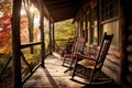 log cabin porch with rocking chairs