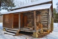 Log cabin in snow