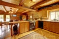 Log cabin wood kitchen with rustic style.