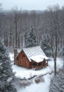 Log cabin in the woods is covered in snow. Royalty Free Stock Photo