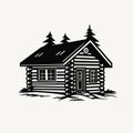 Simple Black And White Tree Cabin Icon - Clean Vector Art