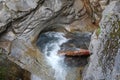 Log caught in rocky pool below Christine Falls