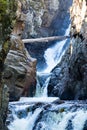 Log fallen across High Falls Gorge. Royalty Free Stock Photo