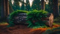 Enchanted Forest Log with Ferns at Dusk Royalty Free Stock Photo