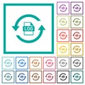 Log file rotation flat color icons with quadrant frames