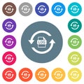 Log file rotation flat white icons on round color backgrounds
