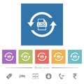 Log file rotation flat white icons in square backgrounds