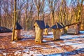 The log hives in forest, Pyrohiv Skansen, Kyiv, Ukraine