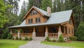 a log home in the woods generated Royalty Free Stock Photo