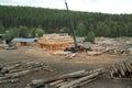 Log House Construction, British Columbia, Canada. Royalty Free Stock Photo