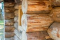 Log house made of pine logs stacked close-up angle Royalty Free Stock Photo