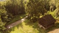 Log house with terrace in the forest. Royalty Free Stock Photo