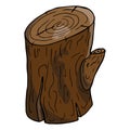 Log icon. Vector of a log, wood texture. Hand drawn log. Block of wood with the cut twig isolated on white background Royalty Free Stock Photo