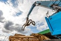 Log loader or forestry machine loads a log truck Royalty Free Stock Photo