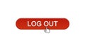 Log out web interface button clicked with mouse cursor wine red, application Royalty Free Stock Photo