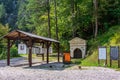 Panorama of Mining Tunnel Kaiser Franz Josef Hilfsstollen with Explanation Pavilion and Vehicle in Log pod Mangartom, Bovec,