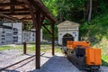 Mining Tunnel Kaiser Franz Josef Hilfsstollen with Explanation Pavilion and Vehicle in Log pod Mangartom, Bovec, Slovenia, Europe