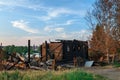 Log residential house after the fire. Visim, Sverdlovsk region, Russia Royalty Free Stock Photo