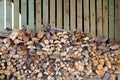 Log store woodpile with chopped fire wood